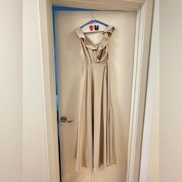 Beautiful Champagne Satin Dress - BHLDN Tansy Satin Charmeuse Maxi Dress, Size 0 - Picture 2 of 6